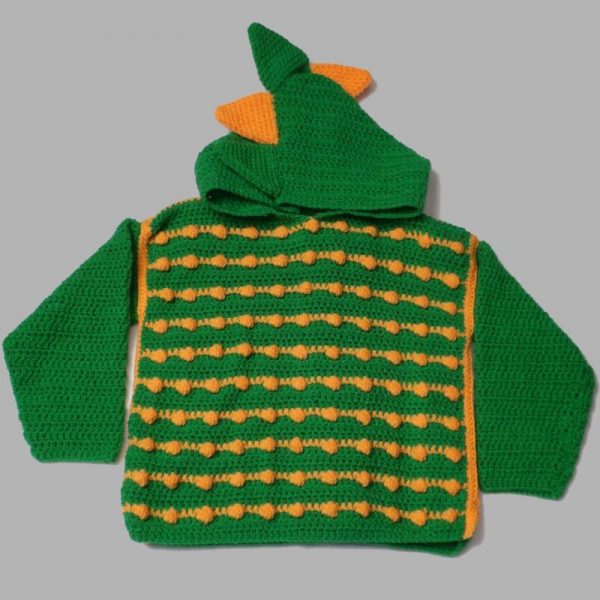 Handmade crocheted dinosaur hoodie for  5 - 6 years old. Made to an original design by Lisa. - Image 2