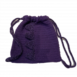 Handmade crocheted dinosaur bag. Made to an original design by Lisa.