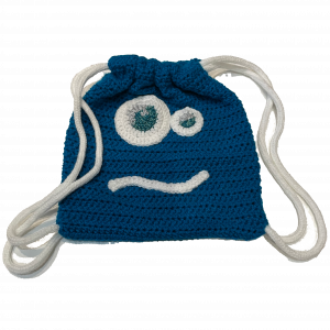 Handmade crocheted monster bag. Made to an original design by Lisa.
