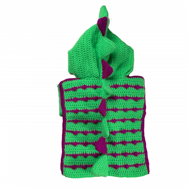Handmade crocheted dinosaur hoodie for 6 - 12 months old. Made to an original design by Lisa. - Image 2