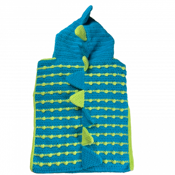 Handmade crocheted dinosaur hoodie for  7 - 8 years old. Made to an original design by Lisa. - Image 2