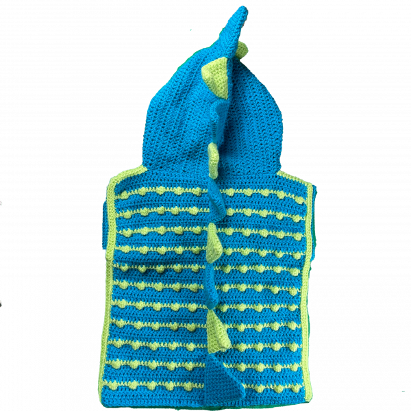Handmade crocheted dinosaur hoodie for  5 - 6 years old. Made to an original design by Lisa. - Image 2