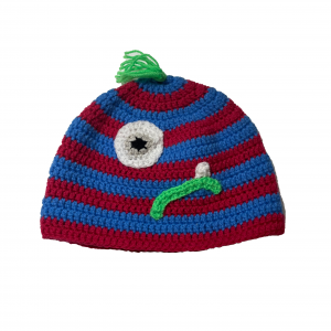 Handmade crocheted monster hat for adult XL. Made to an original design by Lisa.