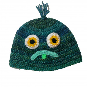 Handmade crocheted monster hat for adult S. Made to an original design by Lisa.