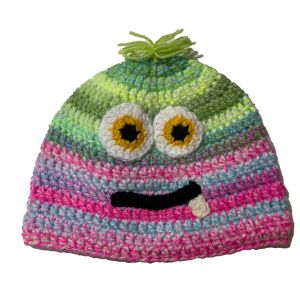 Handmade crocheted monster hat for adult S. Made to an original design by Lisa.