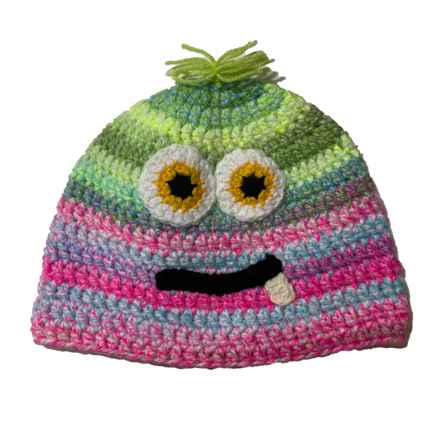 Handmade crocheted monster hat for adult S. Made to an original design by Lisa.