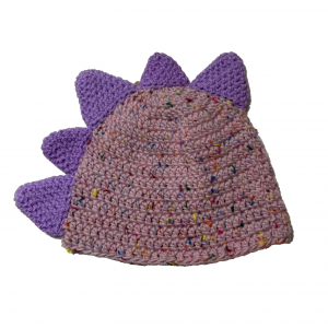 Handmade crocheted dinosaur hat for 1 - 3 year old. Made to an original design by Lisa.