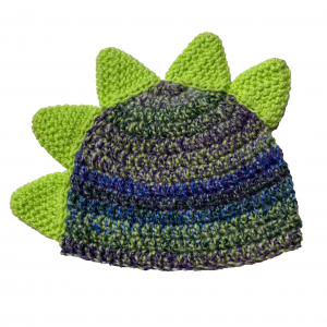 Handmade crocheted dinosaur hat for 1 - 3 year old. Made to an original design by Lisa.
