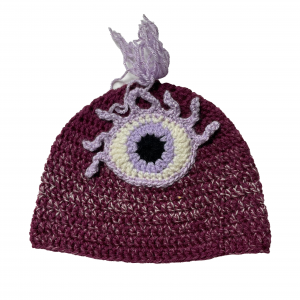 Handmade crocheted monster hat for 3 - 10 year old. Made to an original design by Lisa.