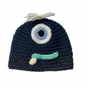 Handmade crocheted monster hat for 6 - 12 months. Made to an original design by Lisa.