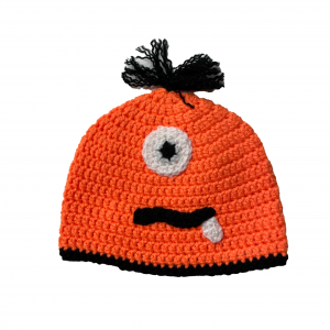 Handmade crocheted monster hat for 6 - 12 months. Made to an original design by Lisa.