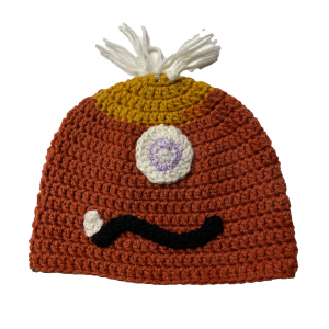 Handmade crocheted monster hat for 1 - 3 year old. Made to an original design by Lisa.