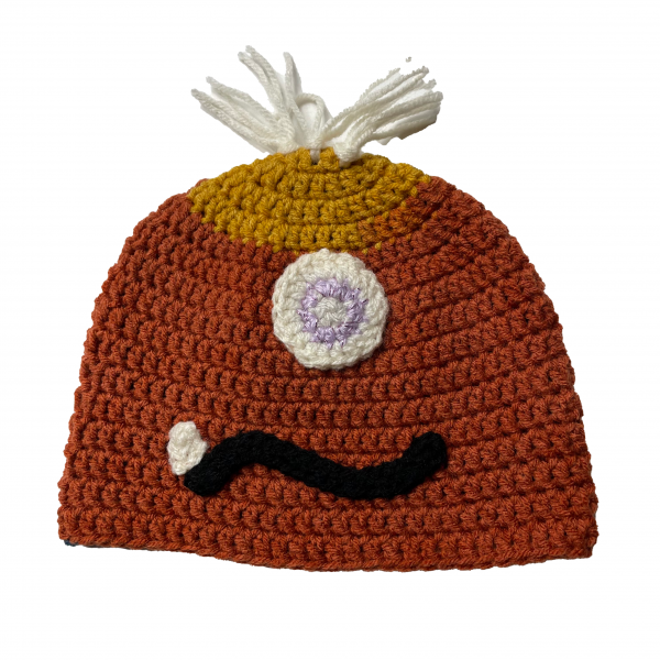 Handmade crocheted monster hat for 1 - 3 year old. Made to an original design by Lisa.
