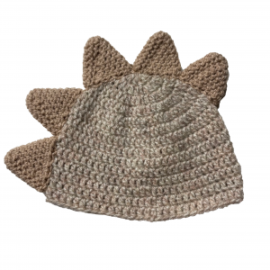 Handmade crocheted dinosaur hat for 1 - 3 year old. Made to an original design by Lisa.