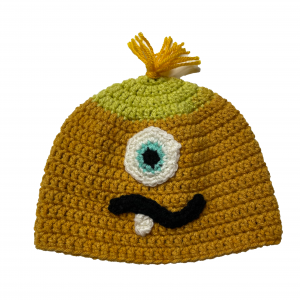 Handmade crocheted monster hat for 6 - 12 months. Made to an original design by Lisa.
