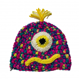 Handmade crocheted monster hat for 6 - 12 months. Made to an original design by Lisa.