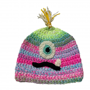 Handmade crocheted monster hat for 1 - 3 year old. Made to an original design by Lisa.