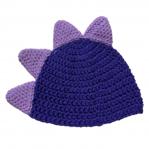 Handmade crocheted dinosaur hat for 3 - 10 year old. Made to an original design by Lisa.