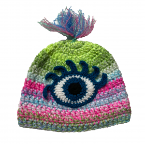 Handmade crocheted monster hat for 6 - 12 months. Made to an original design by Lisa.