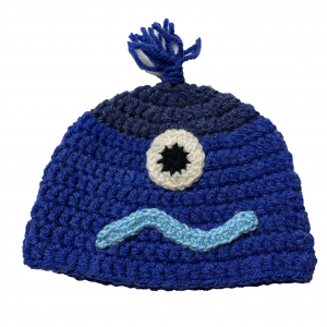 Handmade crocheted monster hat for 6 - 12 months. Made to an original design by Lisa.