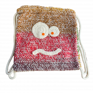 Handmade crocheted monster bag. Made to an original design by Lisa.