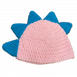 Handmade crocheted dinosaur hat for 1 - 3 year old. Made to an original design by Lisa.