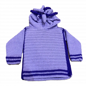 Handmade crocheted unicorn hoodie for 1 - 2 years old. Made to an original design by Lisa.
