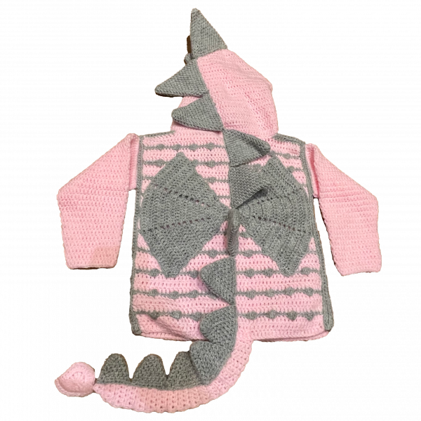 Handmade crocheted dragon hoodie for 3 - 4 years old. Made to an original design by Lisa. - Image 2