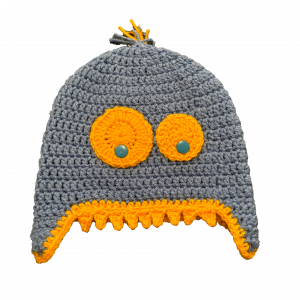 Handmade crocheted monster hat for 6 - 12 months. Made to an original design by Lisa.