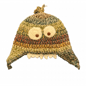 Handmade crocheted monster hat for 6 - 12 months. Made to an original design by Lisa.