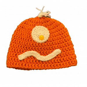 Handmade crocheted monster hat for 0 - 6 months. Made to an original design by Lisa.