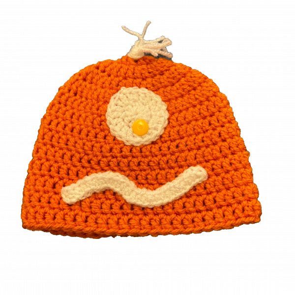 Handmade crocheted monster hat for 0 - 6 months. Made to an original design by Lisa.