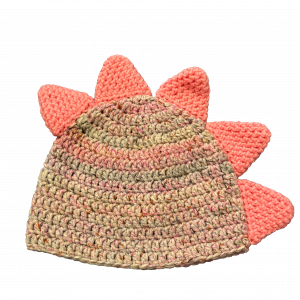 Handmade crocheted dinosaur hat for 1 - 3 year old. Made to an original design by Lisa.