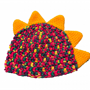 Handmade crocheted dinosaur hat for 1 - 3 year old. Made to an original design by Lisa.