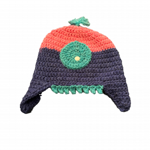 Handmade crocheted monster hat for 6 - 12 months. Made to an original design by Lisa.