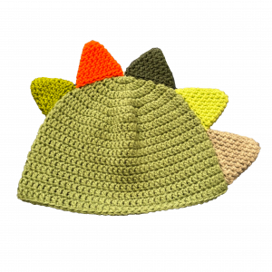Handmade crocheted dinosaur hat for 3 - 10 year old. Made to an original design by Lisa.