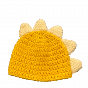 Handmade crocheted dinosaur hat for 0 - 6 months. Made to an original design by Lisa.