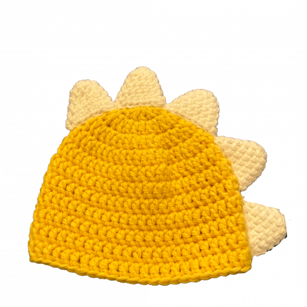 Handmade crocheted dinosaur hat for 0 - 6 months. Made to an original design by Lisa.