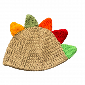 Handmade crocheted dinosaur hat for 1 - 3 year old. Made to an original design by Lisa.
