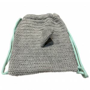 Handmade crocheted shark bag. Made to an original design by Lisa.