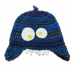 Handmade crocheted monster hat for 6 - 12 months. Made to an original design by Lisa.