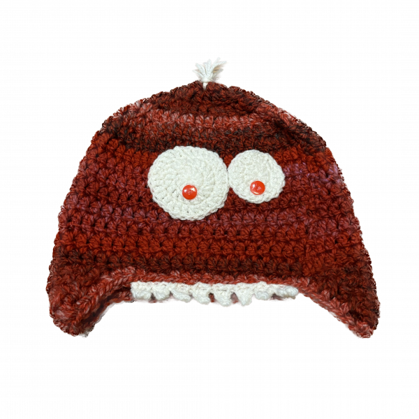 Handmade crocheted monster hat for 3 - 10 year old. Made to an original design by Lisa.