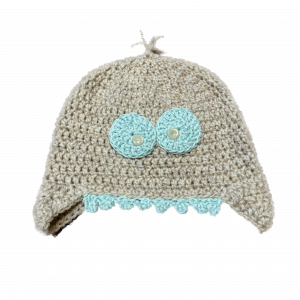 Handmade crocheted monster hat for 3 - 10 year old. Made to an original design by Lisa.