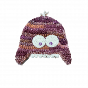 Handmade crocheted monster hat for 6 - 12 months. Made to an original design by Lisa.