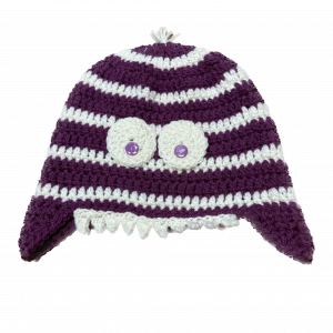 Handmade crocheted monster hat for 1 - 3 year old. Made to an original design by Lisa.