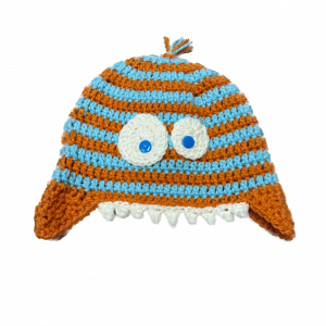 Handmade crocheted monster hat for 1 - 3 year old. Made to an original design by Lisa.