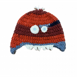 Handmade crocheted monster hat for 0 - 1 year old. Made to an original design by Lisa.