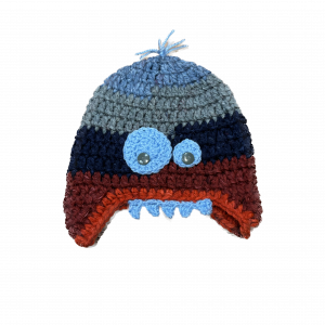 Handmade crocheted monster hat for 6 - 12 months. Made to an original design by Lisa.