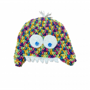 Handmade crocheted monster hat for 6 - 12 months. Made to an original design by Lisa.