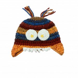 Handmade crocheted monster hat for 6 - 12 months. Made to an original design by Lisa.